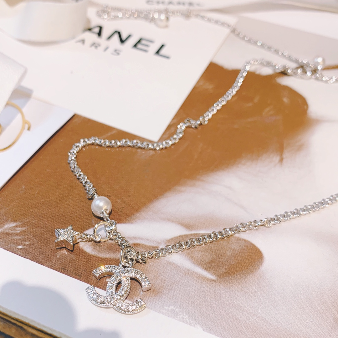 Chanel Minimalistic Star CC Pendant Silver Bracelet Necklace - Original Replica Club