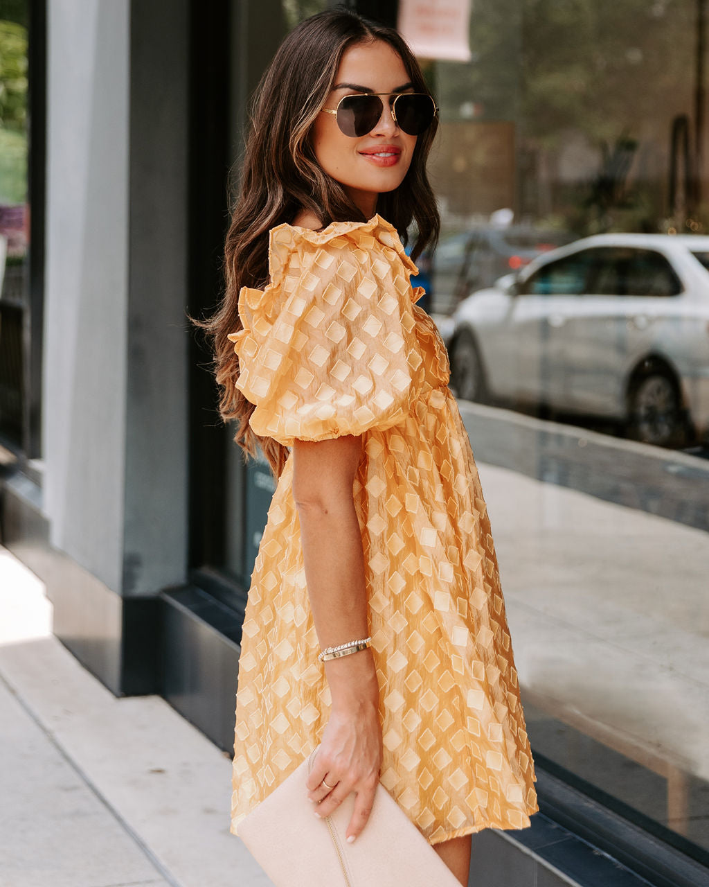 Unforgettable Sunrise Textured Babydoll Dress - Yellow - FINAL SALE - Se7enfashion