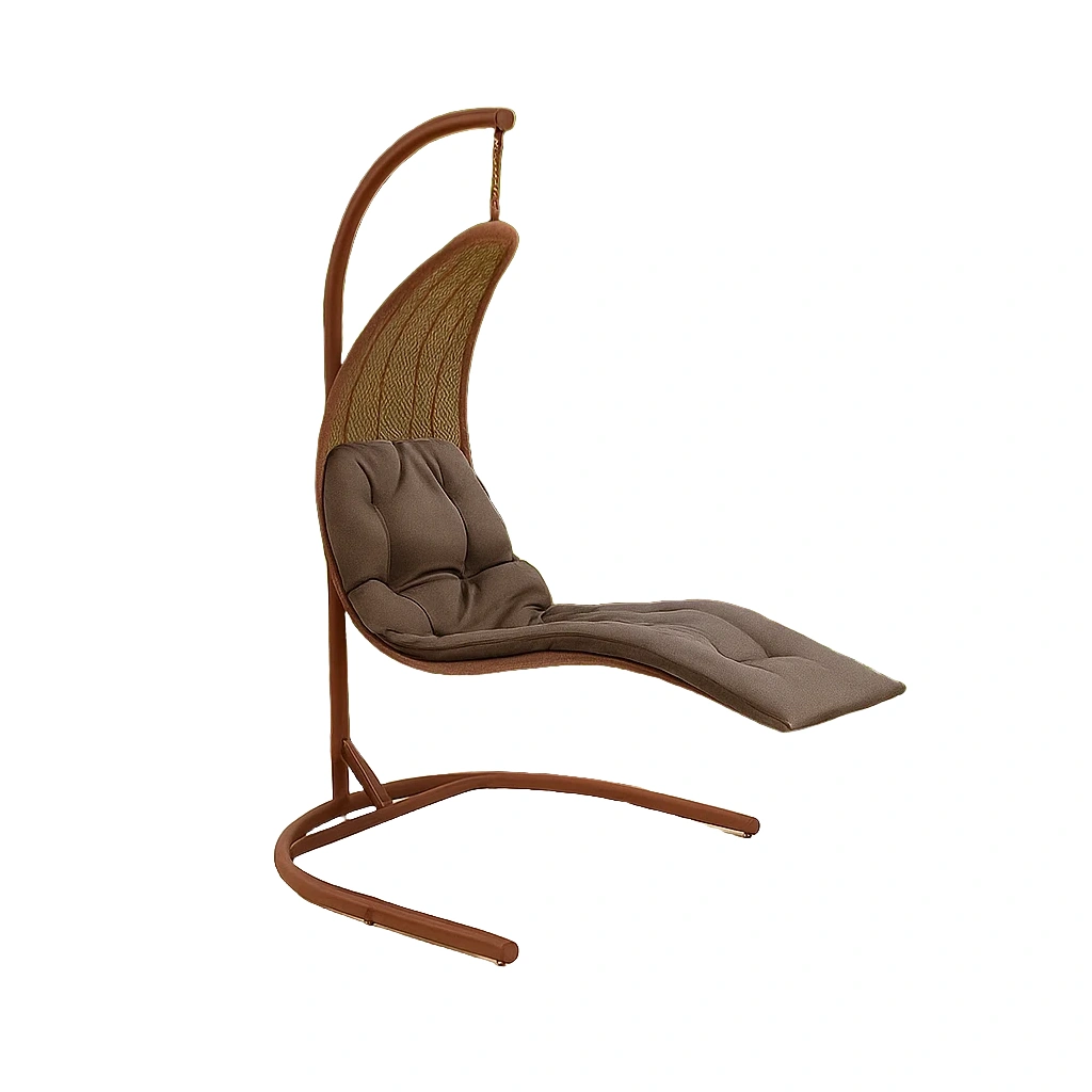 Sillón Colgante de 1 Plaza con Estructura Metálica Marrón y Resina Trenzada, Cojín Marrón - qchqFlB258Qg