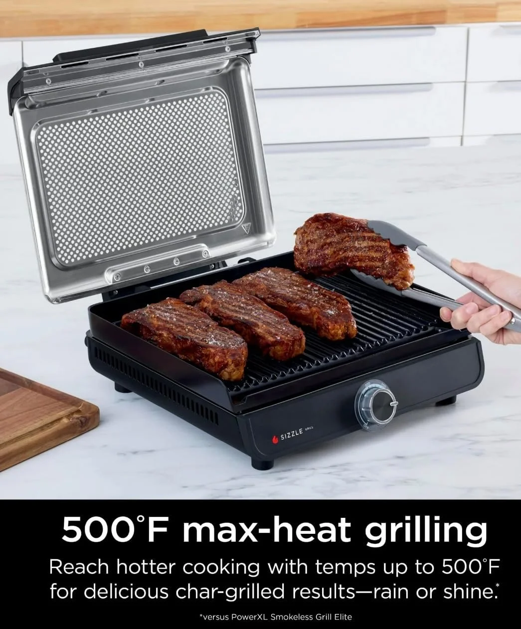 Ninja Sizzle Indoor Grill, 500-F High Heat Kitchen Grill with Nonstick 14 Inch Plate, Low-Smoke Technology, Edge-to-Edge Heating, Family-Sized Capacity, Countertop Cooking Tool (GR100) - Image 3