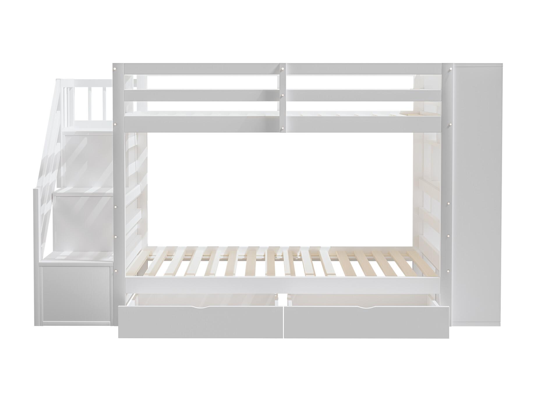 Litera de madera 90x200 cm - con 2 cajones y estantería - Blanco