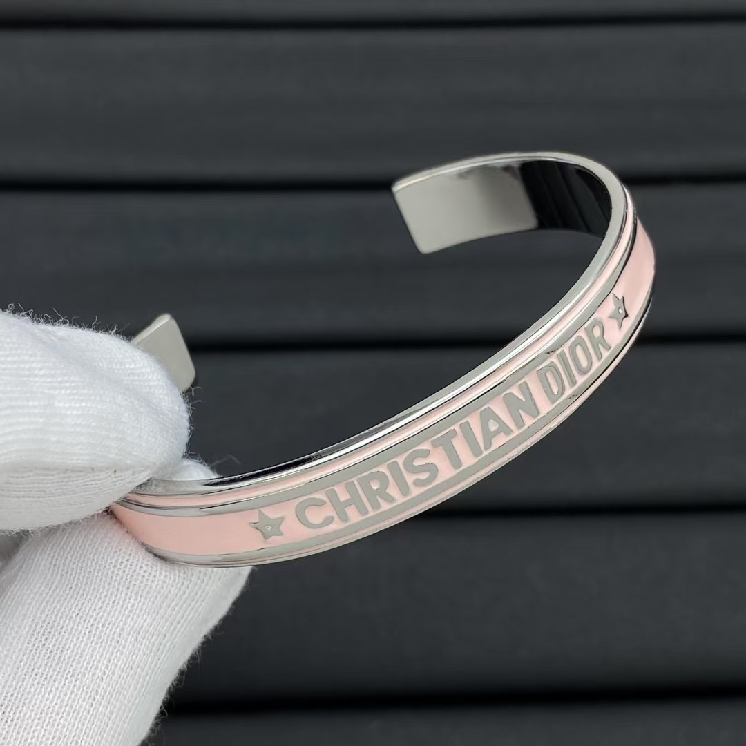 Christian Dior Pink Enamel Open Cuff Bangle Bracelet - Original Replica Club
