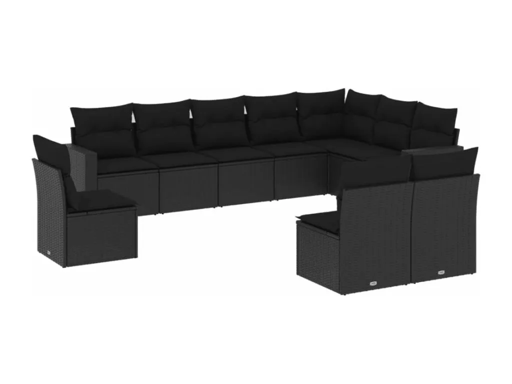 Set de 10 piezas de sofás para jardín con cojines en ratán sintético negro aghl76337