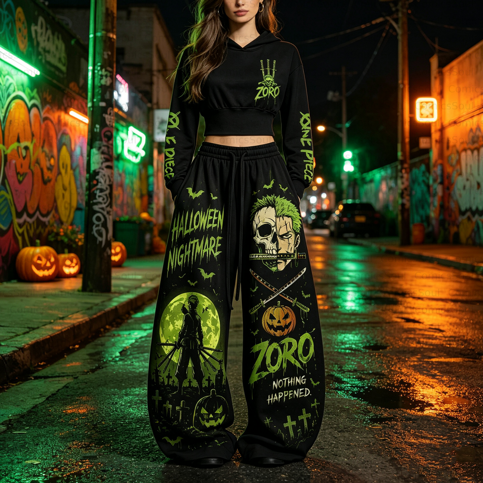One Piece Halloween Theme Hoodie & Pants Two Piece Tracksuit Set 3051006 TeeThreads Sustain the Scene with Custom Apparel