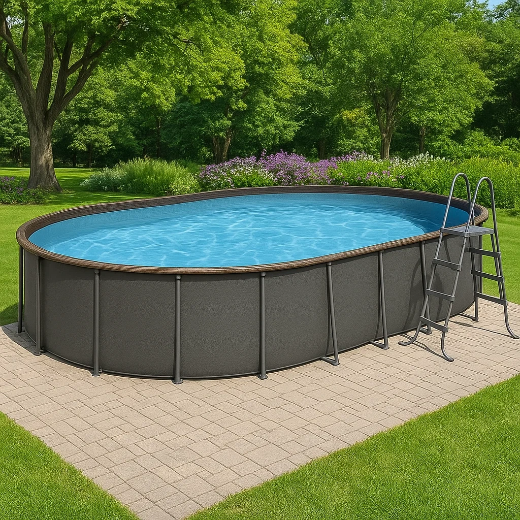 Piscina tubular ovalada desmontable 472x286x104 cm gris oscuro SHOPXoX141MD