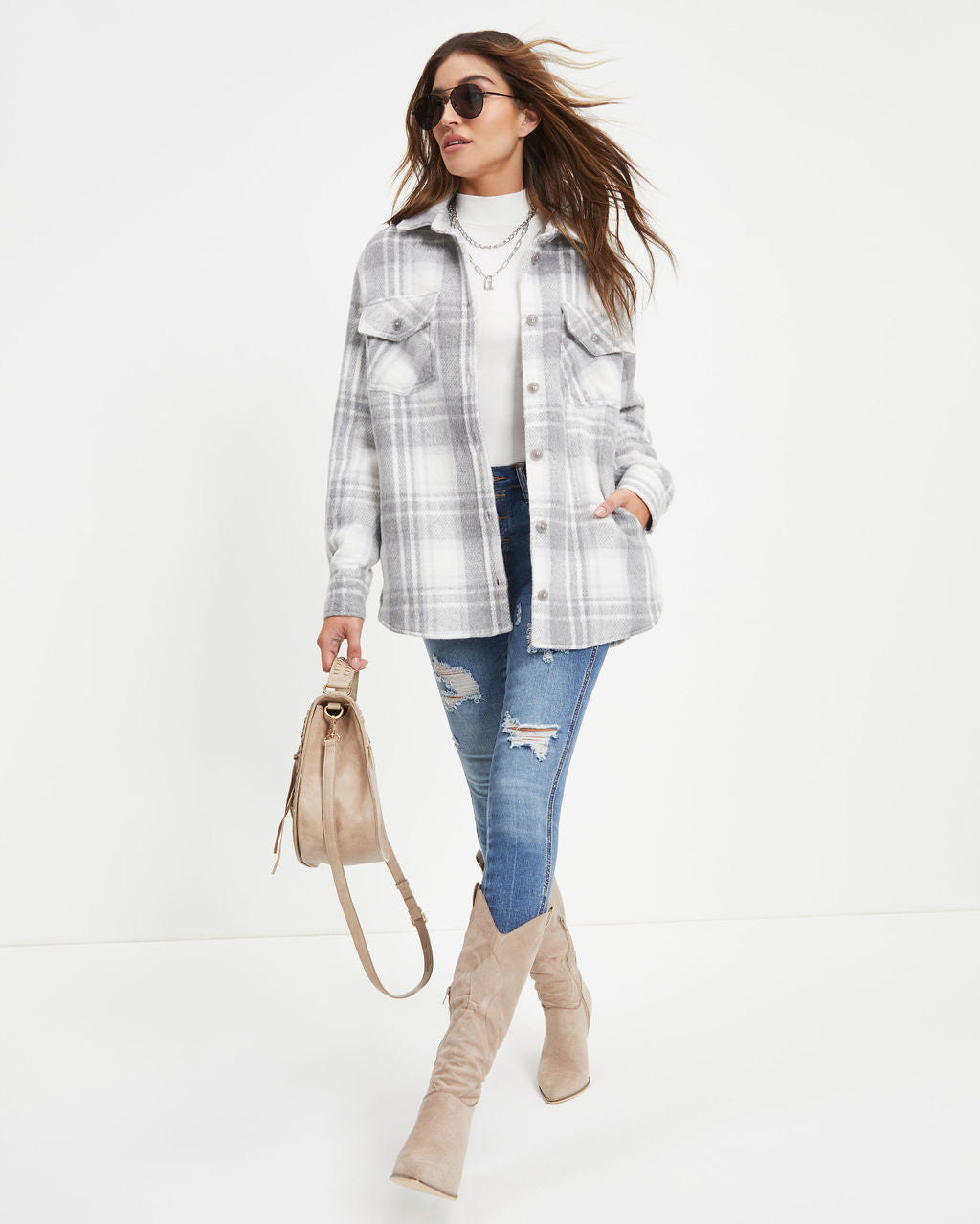 Keep You Warm Pocketed Plaid Jacket - Se7enfashion