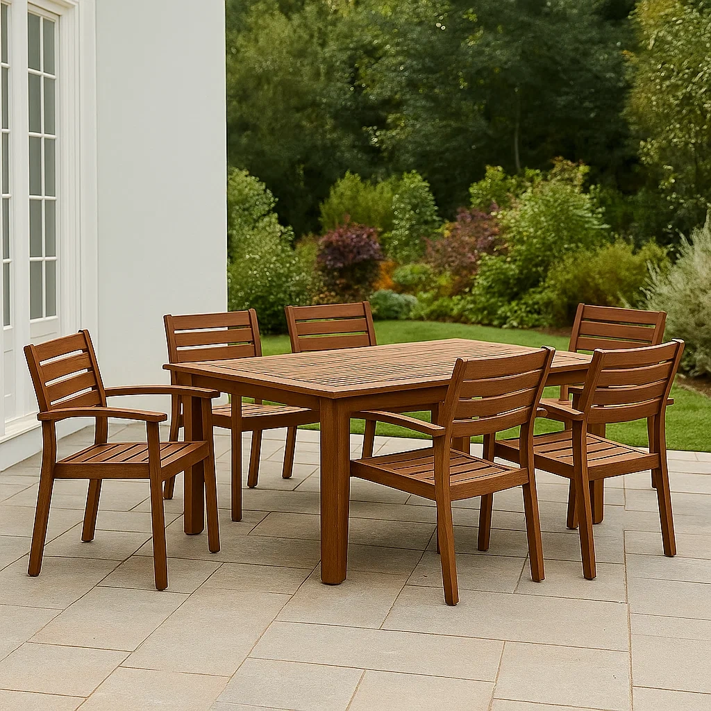 Mesa y sillas de jardín 6 asientos,madera marrón rectangular,180x90x75 cm,con sillas 60x60x90 cm,instalación exterior para patio o terraza - tHFssd7AOJ9G