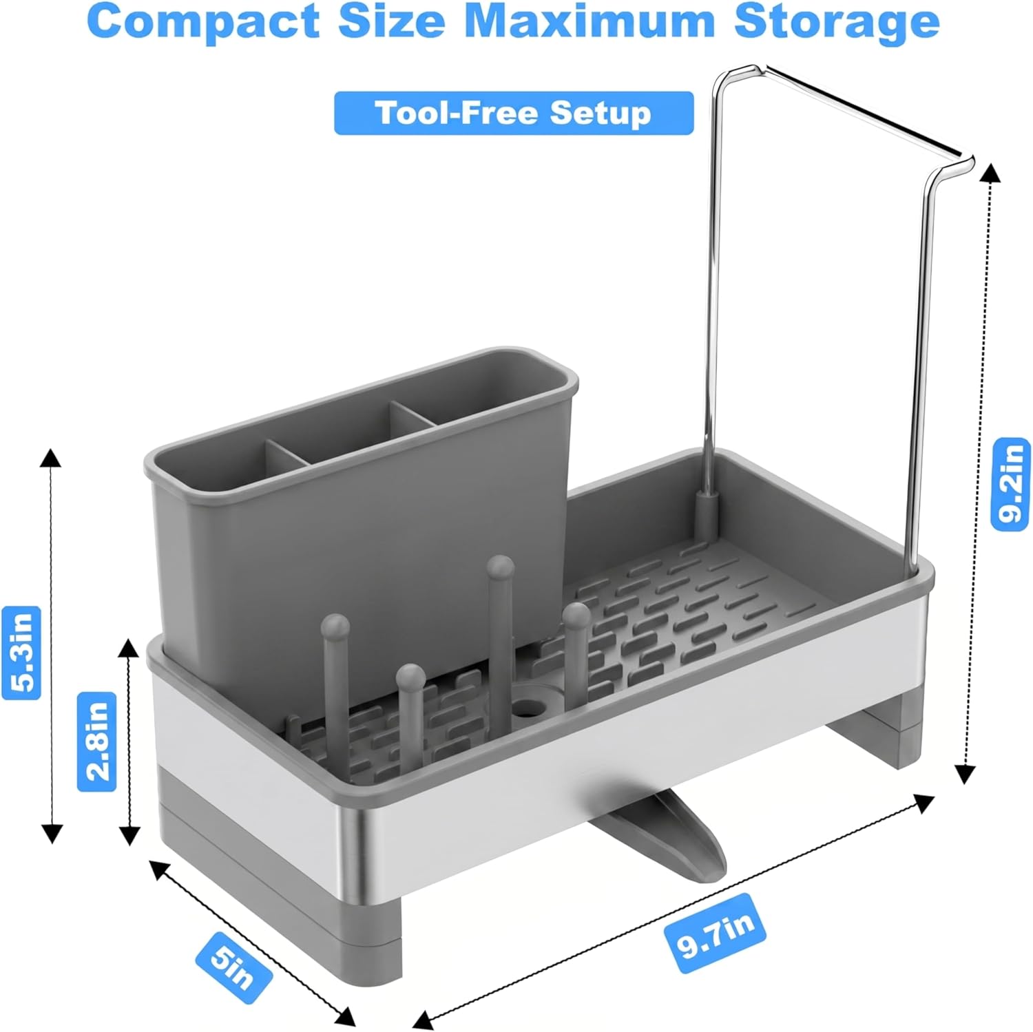 Kitchen Sink Caddy Organizer, Stainless Steel Sponge Holder, Kitchen Caddy Sink Organizer with Dish Brush Holder and Dishcloth Rack, Rustproof Dish Sponge Drying Rack for Countertop Storage