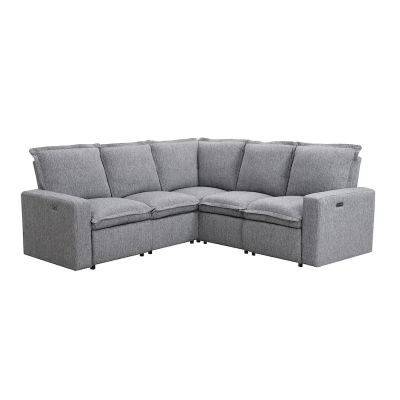 Linen Upholstered Power Recliner L-Shaped Sectional Sofa with USB Port - Soft Home Theater Seating for Living Room