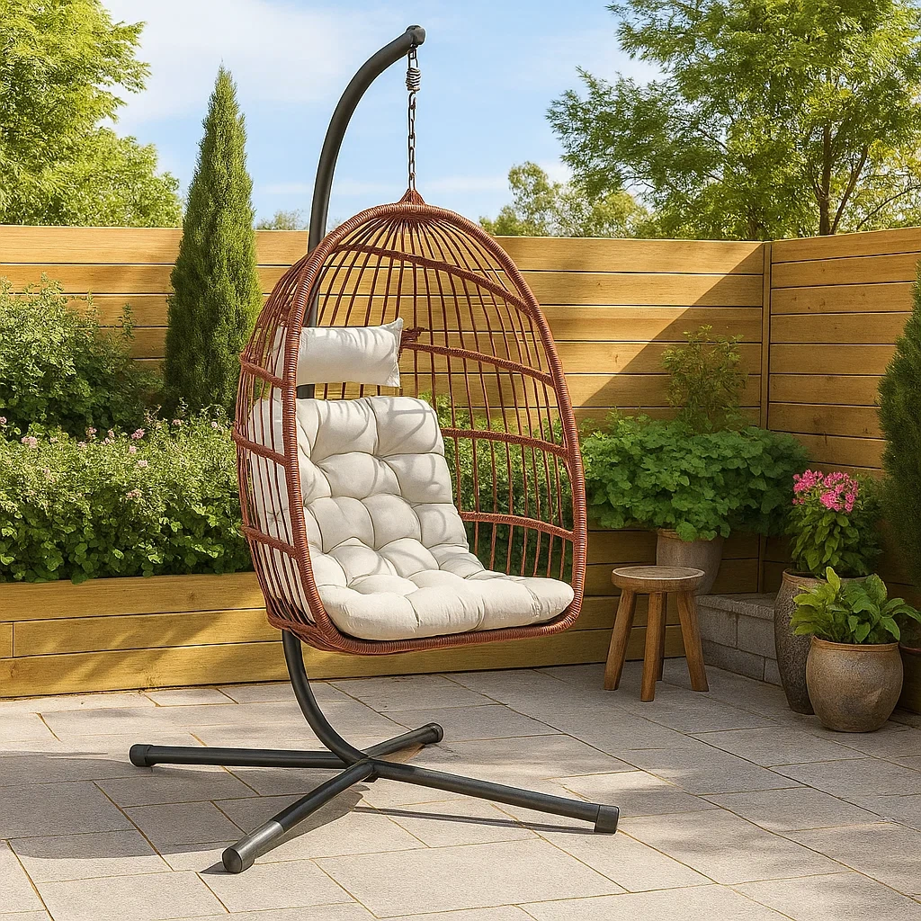 Sillón colgante de resina trenzada para 1 plaza, marco rojo - IhsSWgH247xE