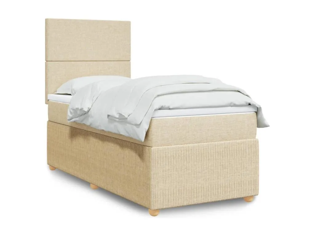 Cama box spring con colchón tela color crema 80x200 cm uoi3518967