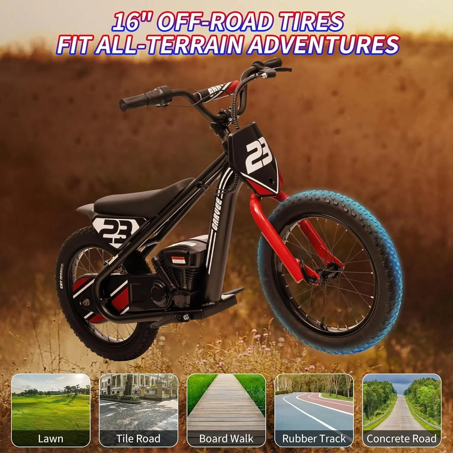 Aoile Electric Dirt Bike for Kids, 24V 5.2Ah Electric Motorcycle with 16" Tires, Electric Balance Bike w/Adjustable Speeds & Detachable Battery, Black - Image 7