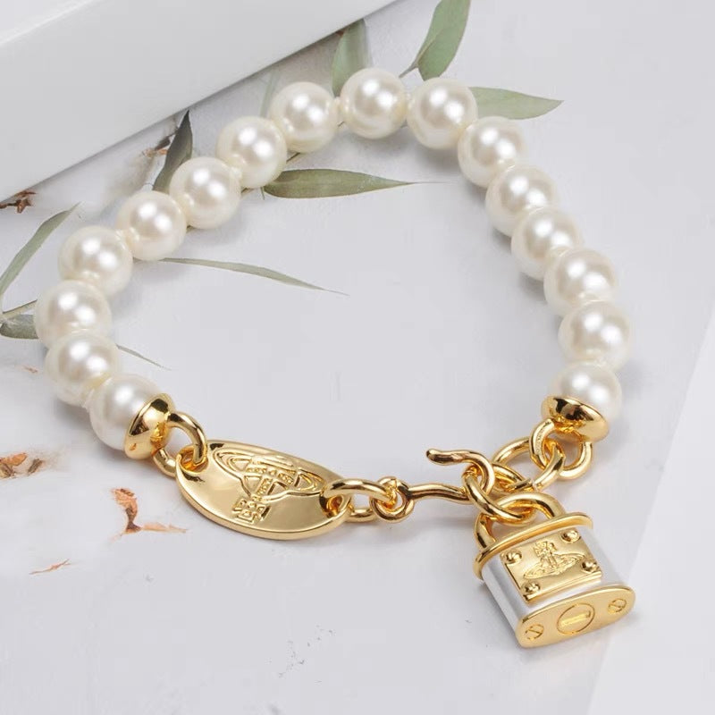 Vivienne Westwood Lock Charm Pearl Bracelet - Original Replica Club