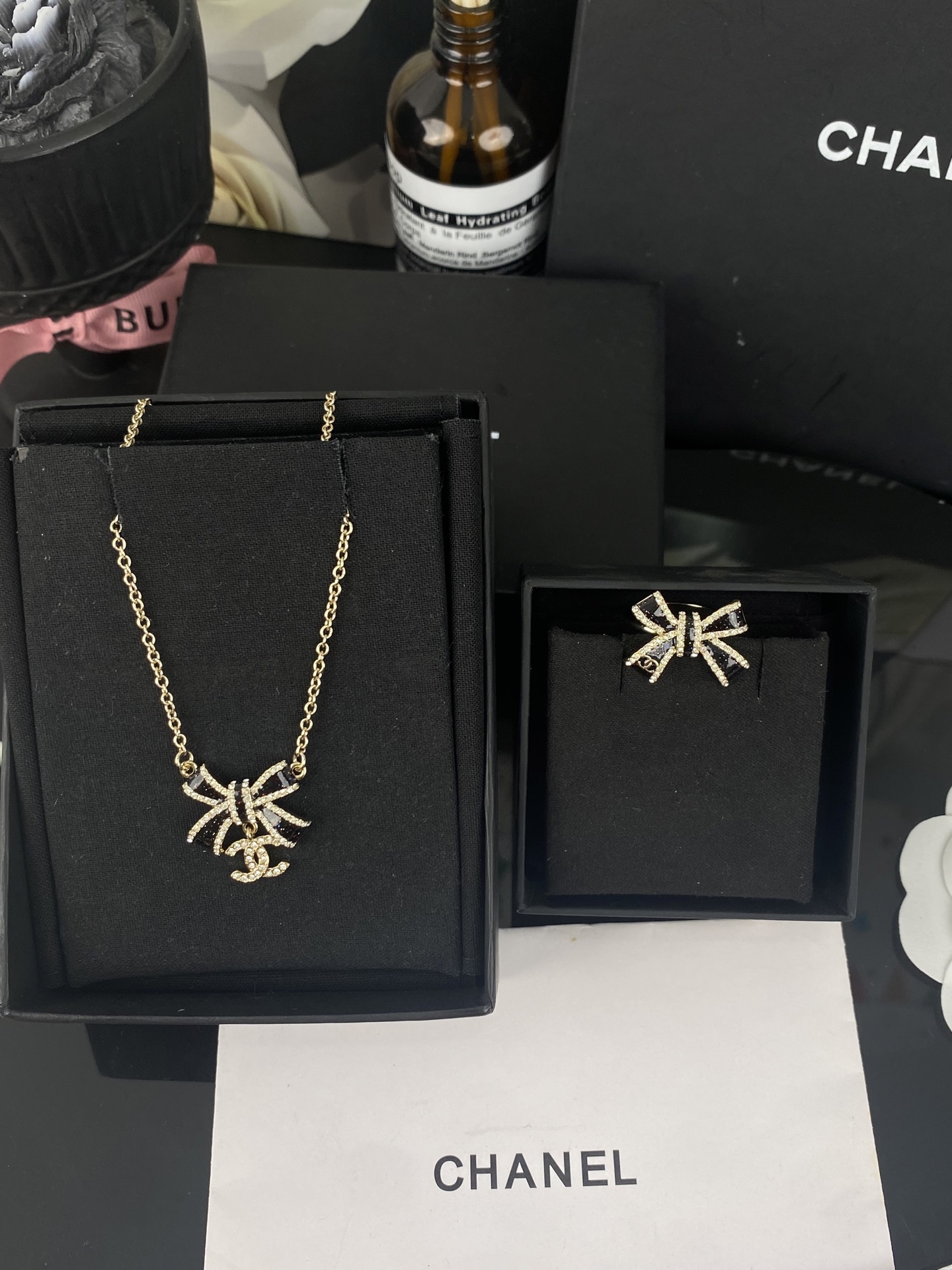 Chanel Black Bow CC Pendant Necklace and Bracelet - Original Replica Club