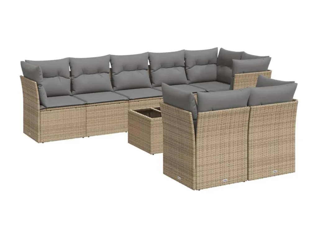Set de sofás de jardín 9 pzas con cojines ratán sintético beige 36968kwjv