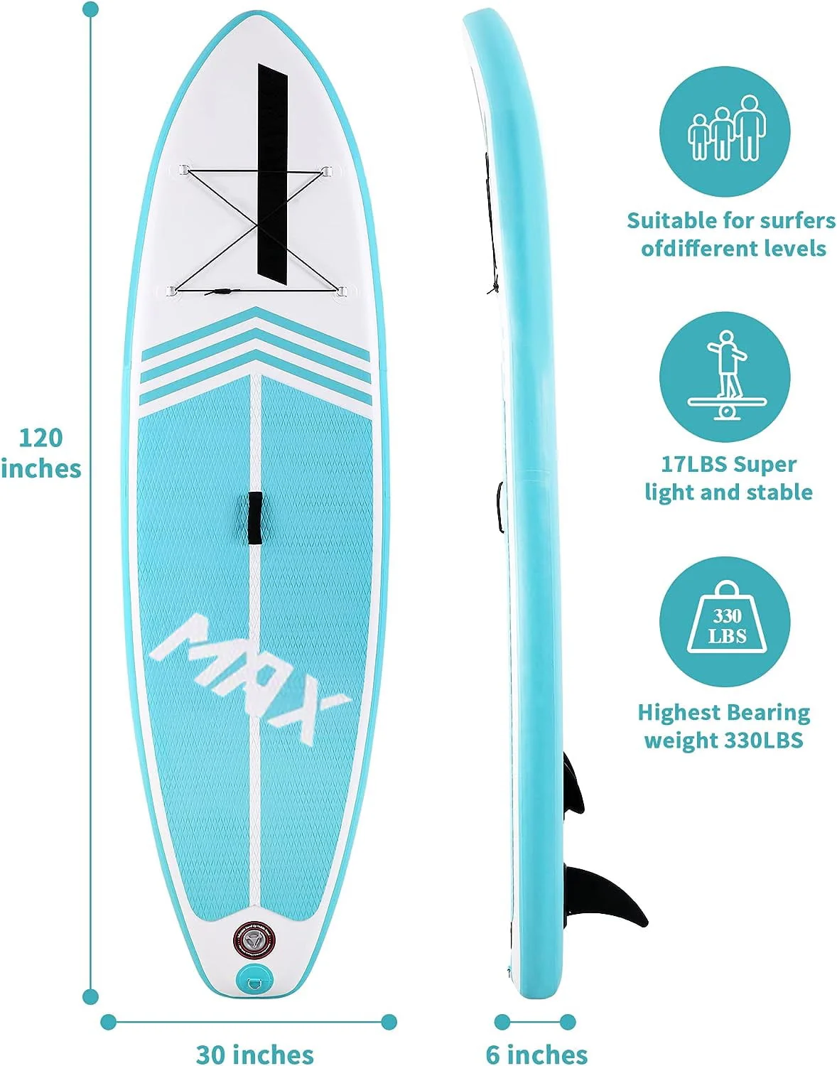 Inflatable Stand up Paddle Board SUP Inflatable Paddle Board with Paddleboard Accessories Triple Action Pump Fishing Green - Image 8