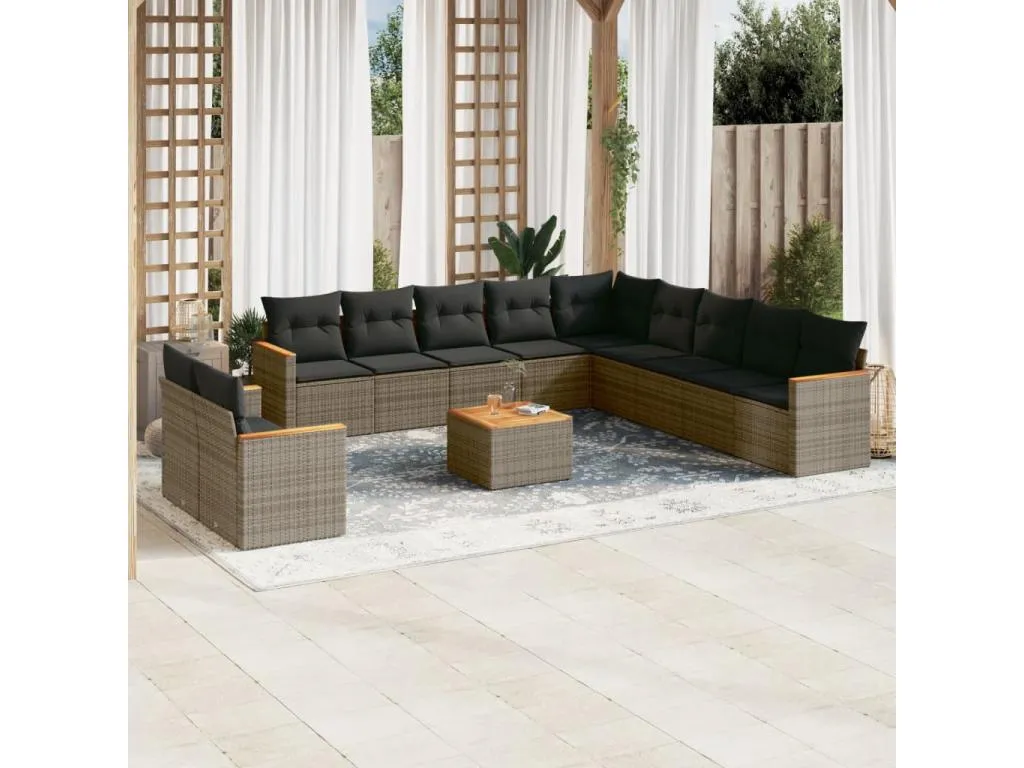 Set de sofás de jardín 12 pzas con cojines ratán sintético gris