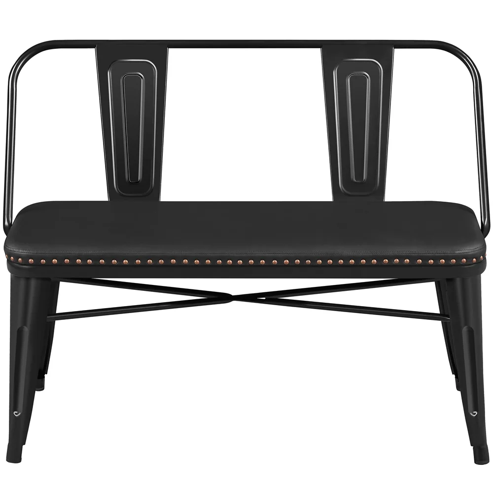 Yaheetech Industrial Metal Dining Bench with Upholstered Seat,Black