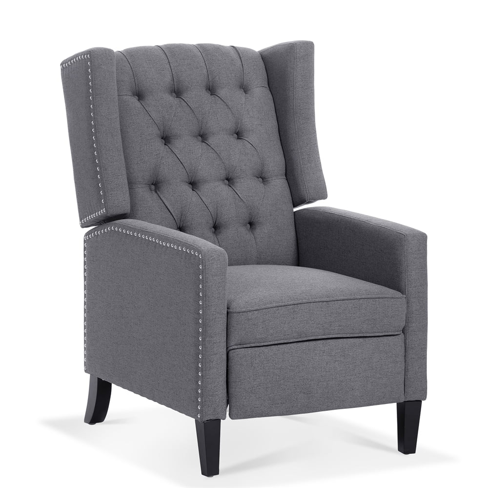 Triple Tree Modern Fabric Foam Wood Solid Print Nailhead Trim Accent Chair, Beige - Image 18