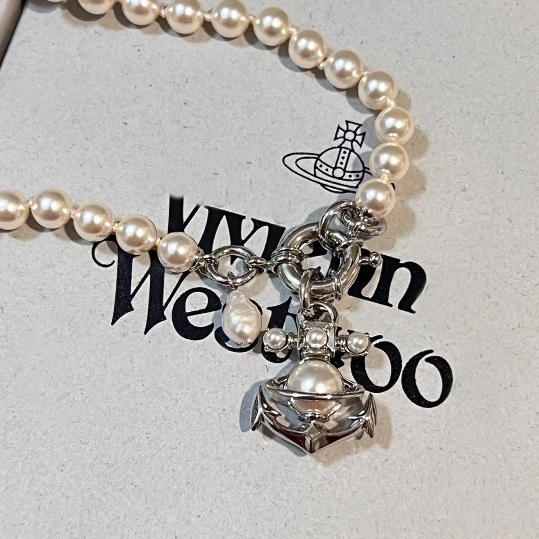 Vivienne Westwood Anchor Saturn Pendant Pearl Necklace - Original Replica Club