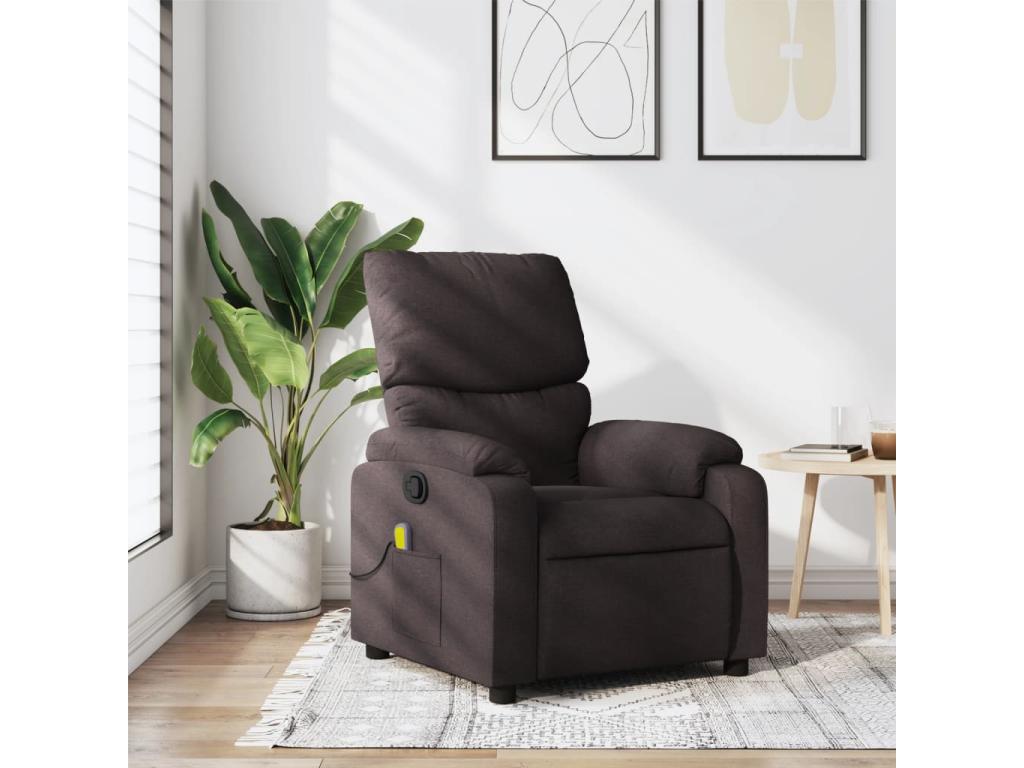 Sillón de masaje reclinable de tela marrón oscuro