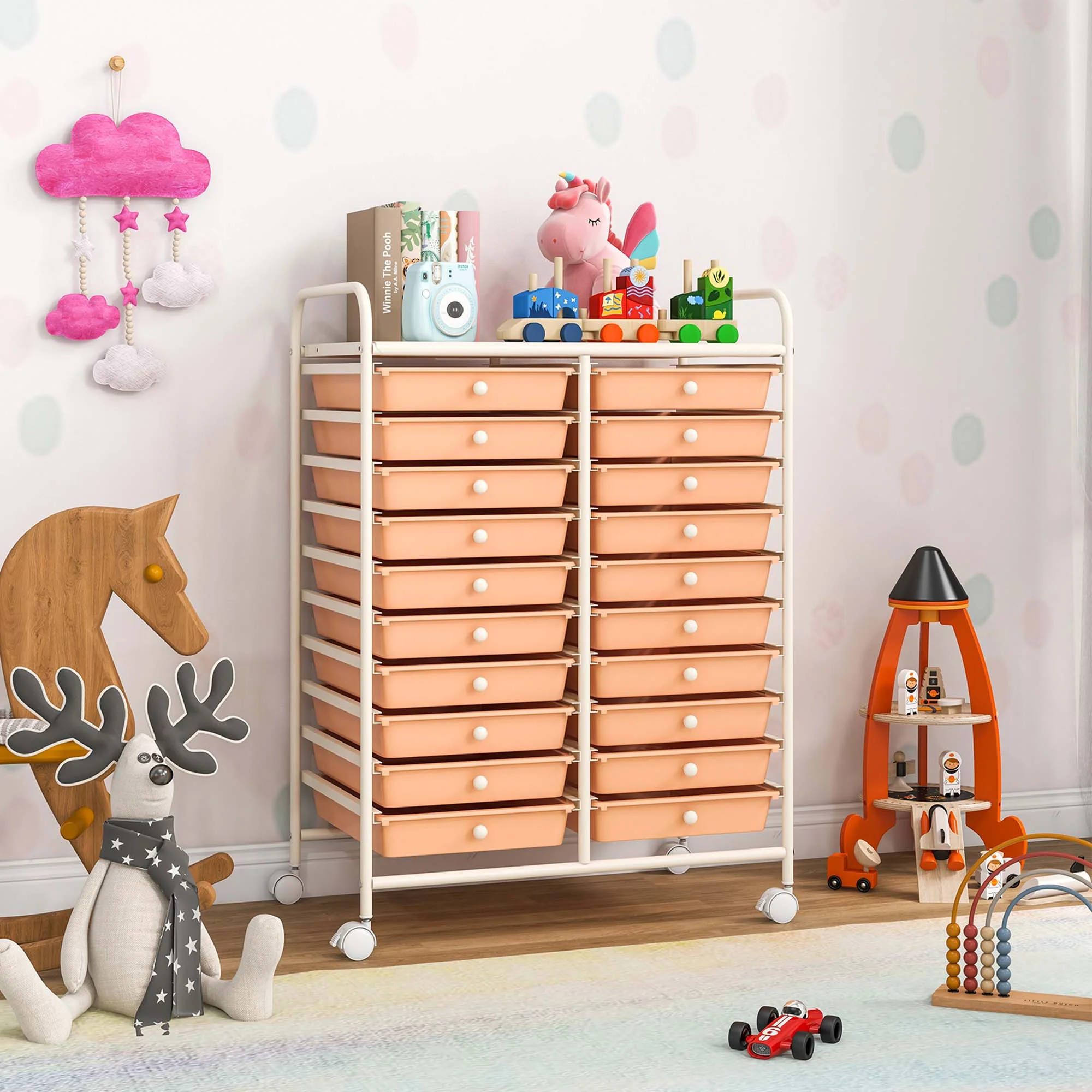 Costway 20 Drawer Rolling Storage Cart Tools Scrapbook Paper Office School Organizer Yellow - Image 105