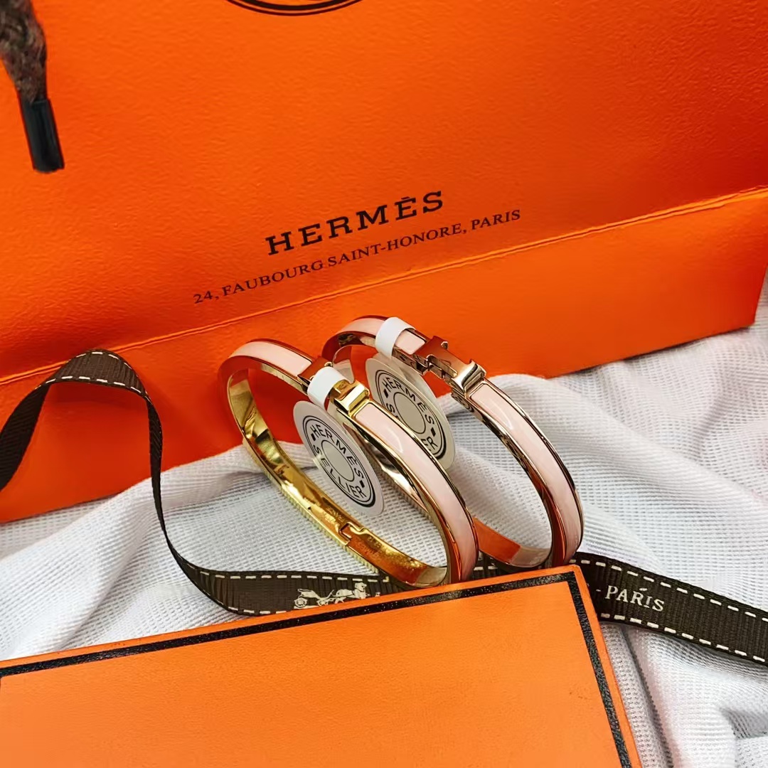 Hermes H Pink Enamel Bangle Bracelet - Original Replica Club
