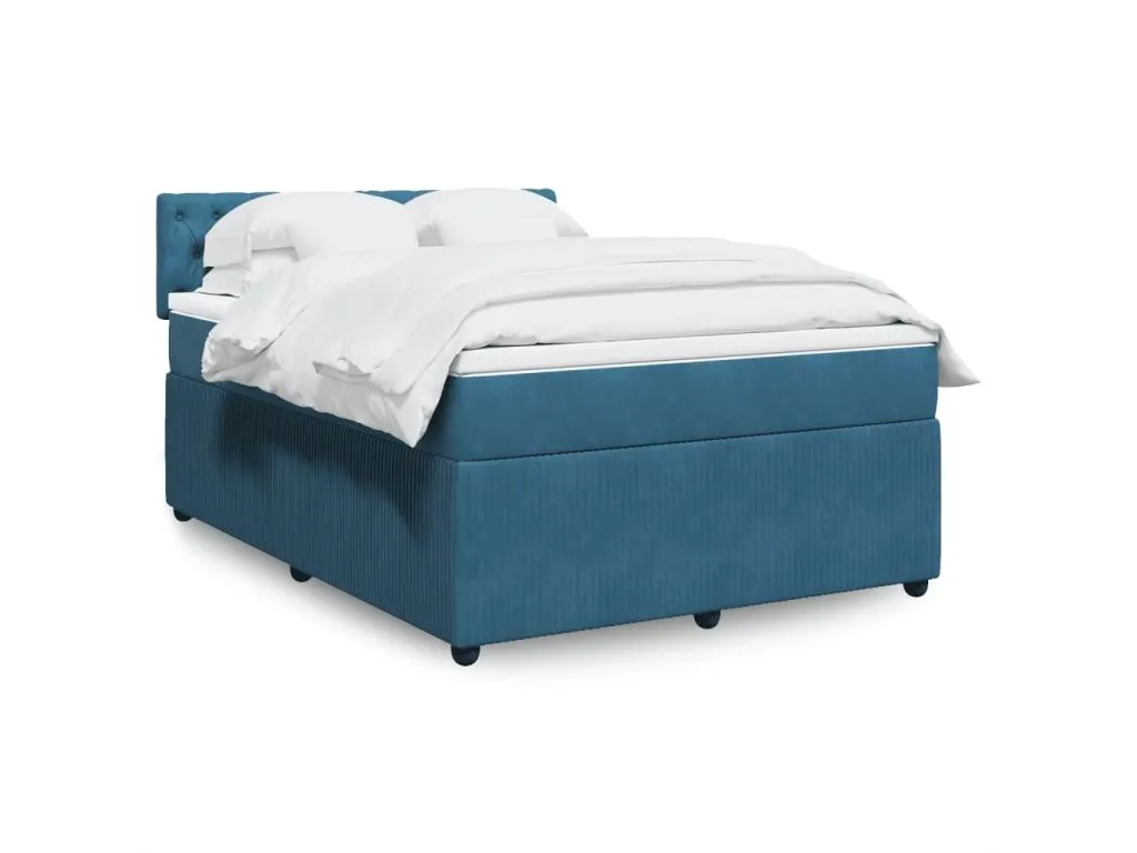 Cama box spring con colchón terciopelo azul 140x190 cm urk3521663