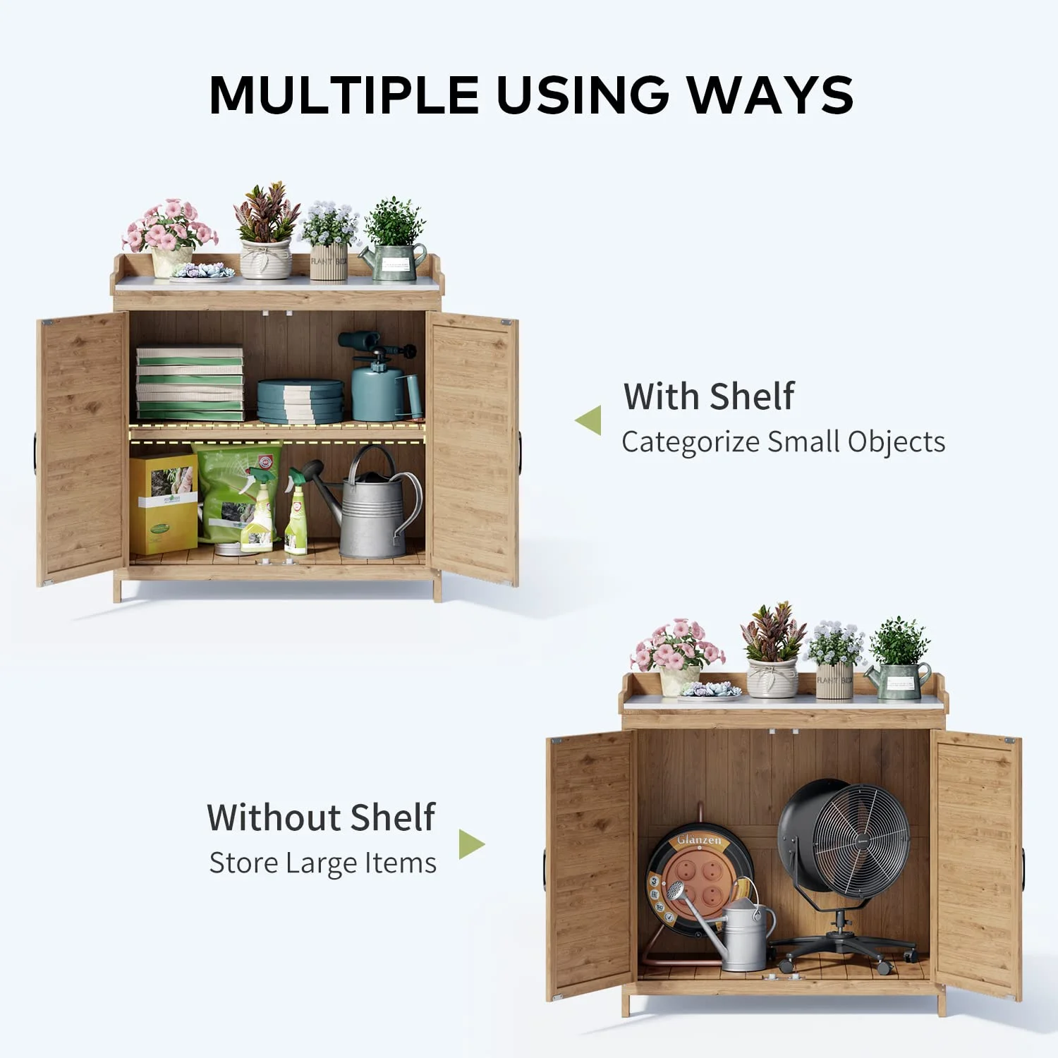 Lofka Outdoor Storage Cabinet, Outdoor Potting Bench Table with Removable Shelves for Yard, Garden, Waterproof Wood - Image 8