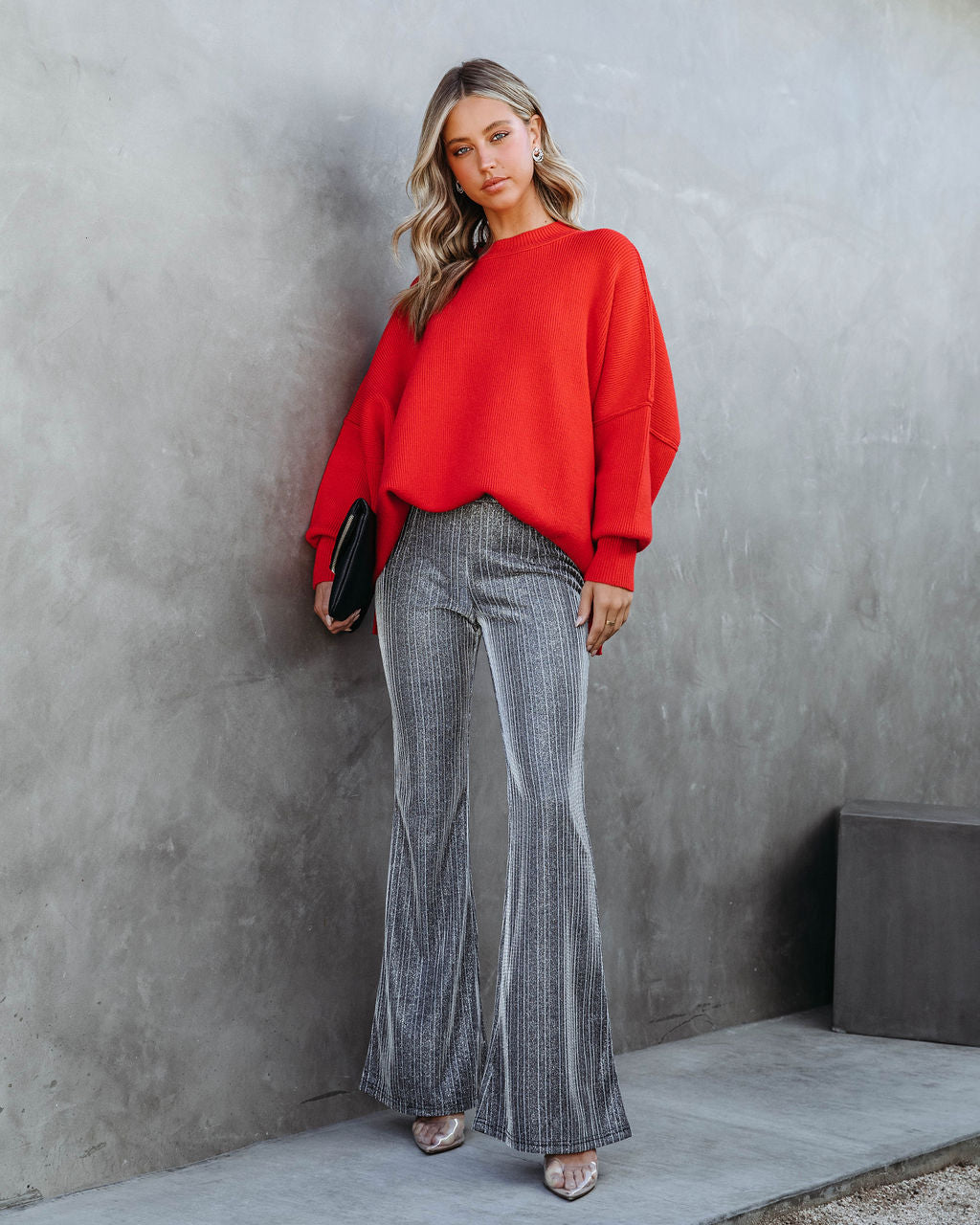 Elouise Knit Oversized Pullover Sweater - Red - Se7enfashion