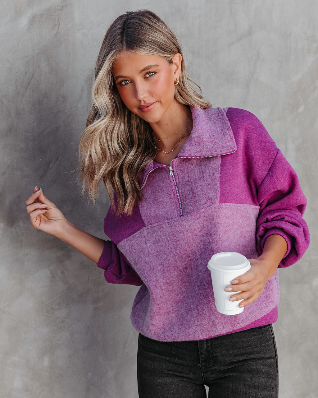 Blakely Fleece Half Zip Pullover Sweater - Orchid - Se7enfashion