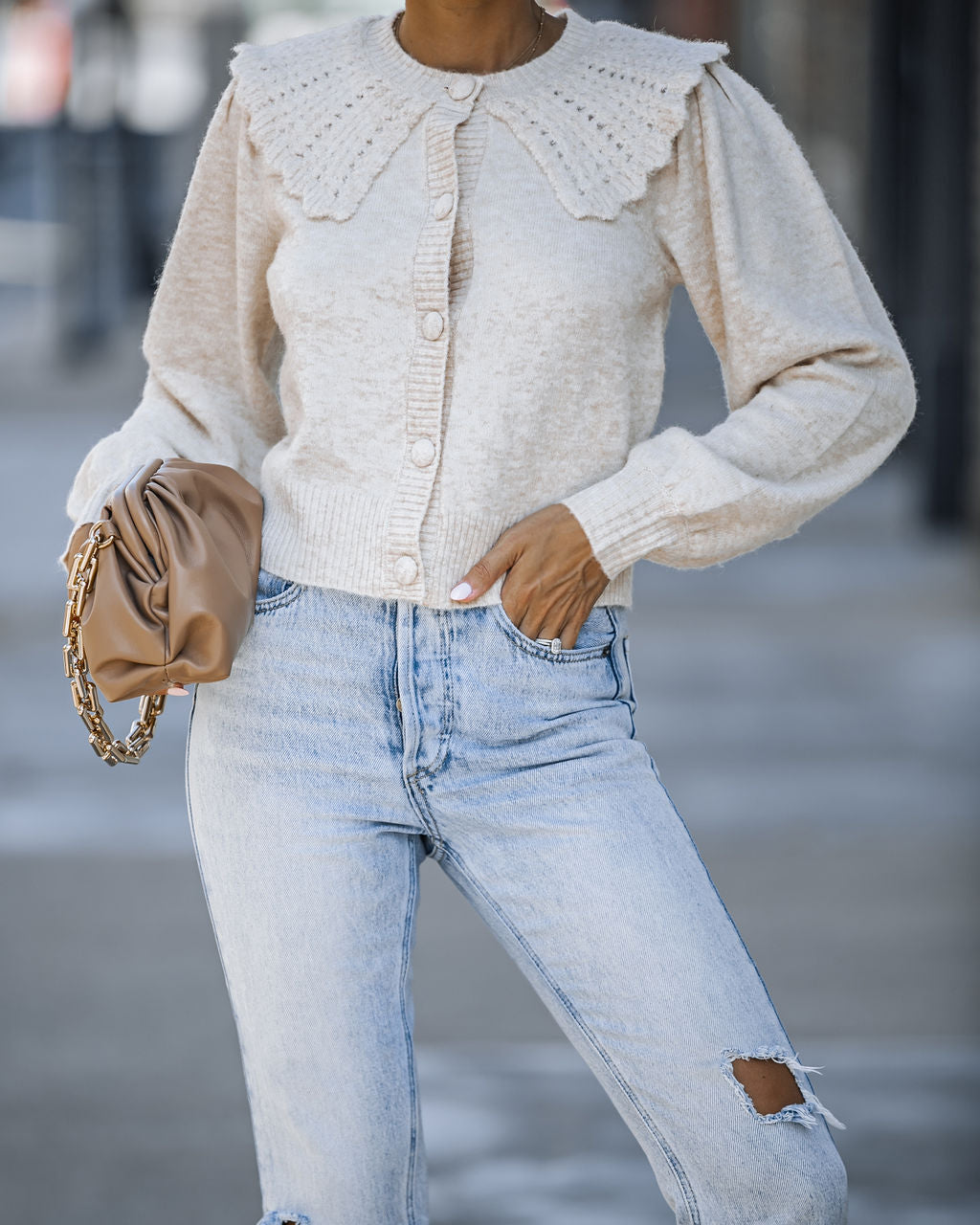 So She Did Collared Knit Cardigan - Oatmeal - Se7enfashion