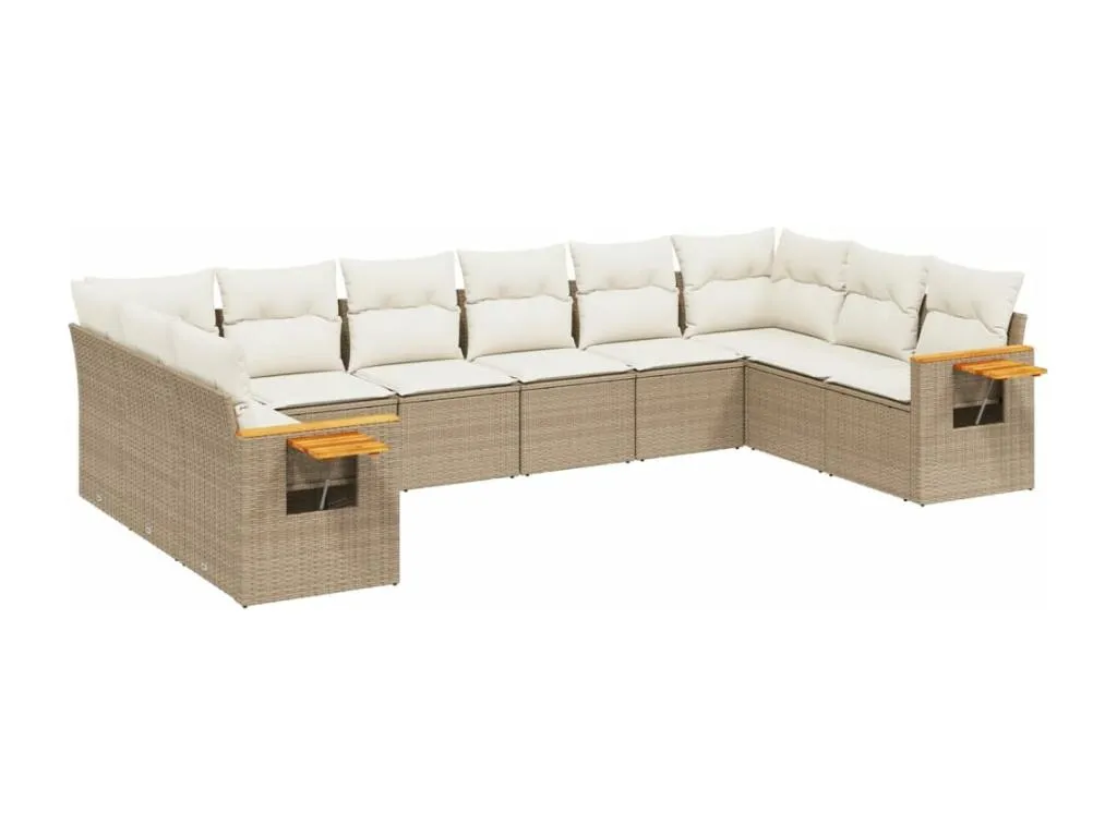 Juego de sofás para jardín 10 piezas con cojines beige en ratán sintético PR4222872