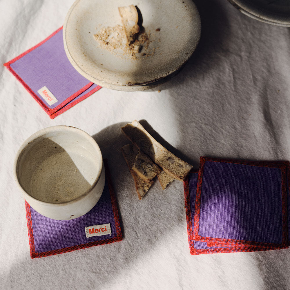 Ensemble de 6 dessous de verre en lin lavé - Violet Orage