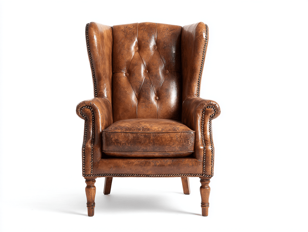 Sillón orejero en cuero sintético – marrón – estilo vintage y elegante