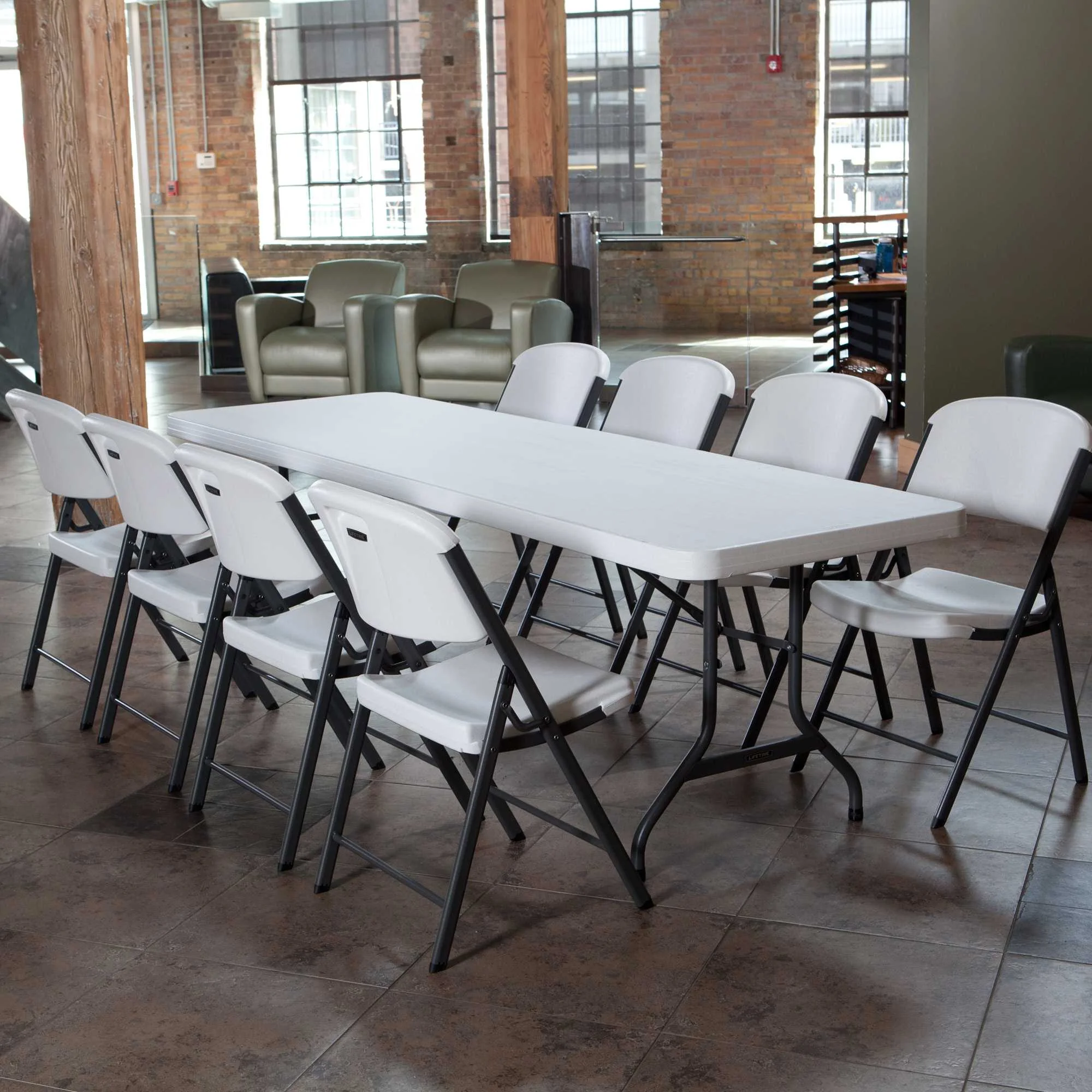 Lifetime Combo Set of (4) 8-Foot Rectangle Folding Tables & (32) Chairs, Indoor/Outdoor Use, White (80147) - Image 18