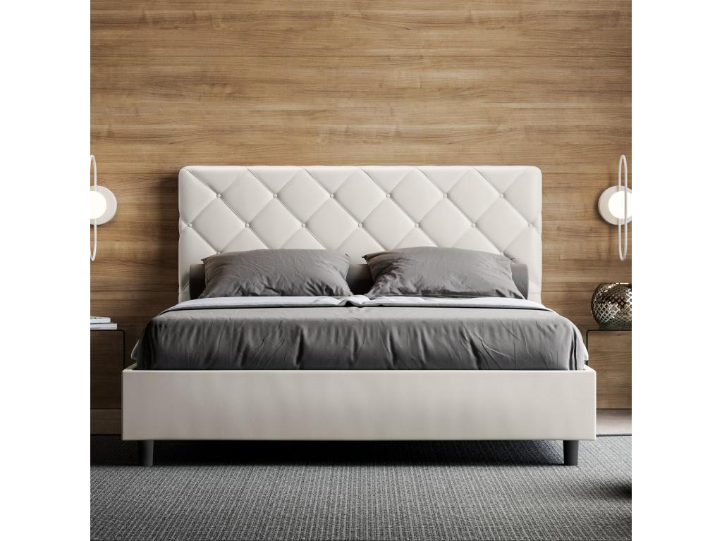 Cama contenedor doble elevable tapizada símil piel blanca Priya 160x200