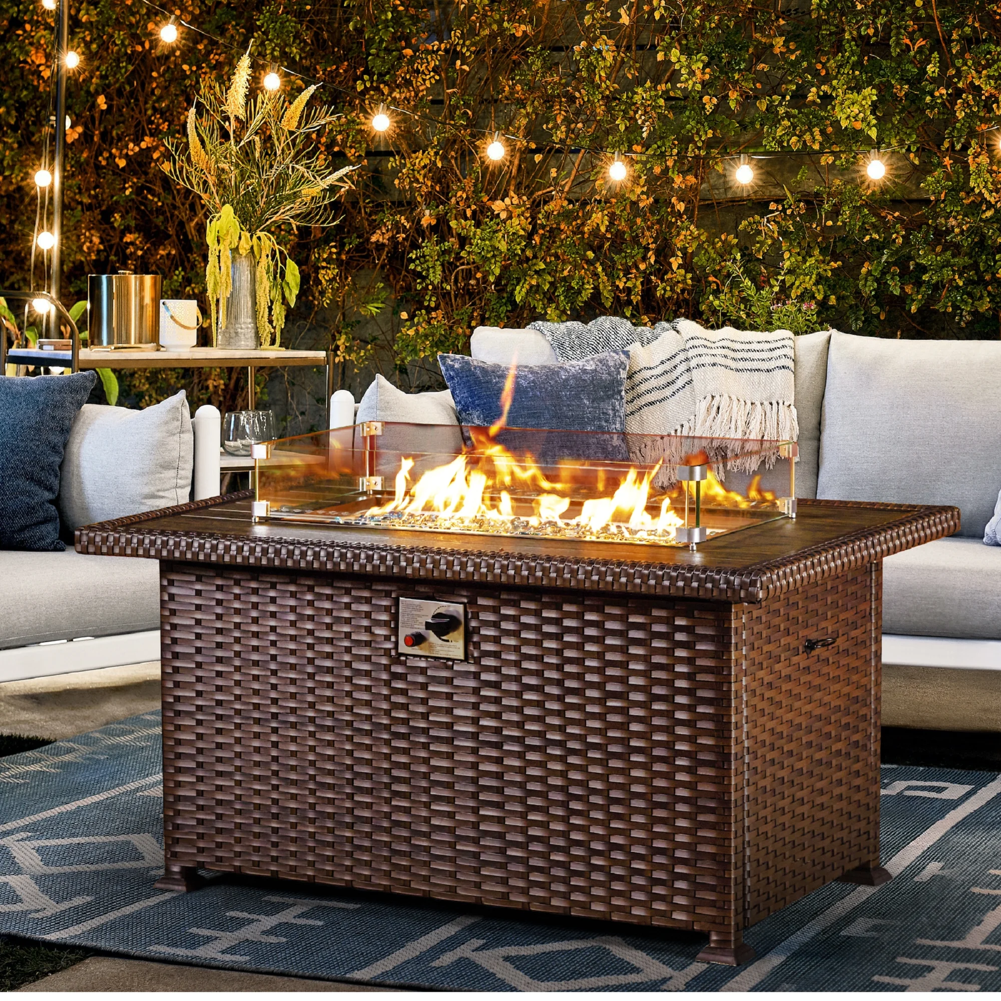 HOMREST Propane Fire Pit Table, 44 Inch 50,000 BTU Auto-Ignition Gas Fire Pit Table Rectangular /w Glass Wind Guard, Wood Plastic Composites Tabletop, CSA Certification Firepit for Outdoor Patio Lawn - Image 18