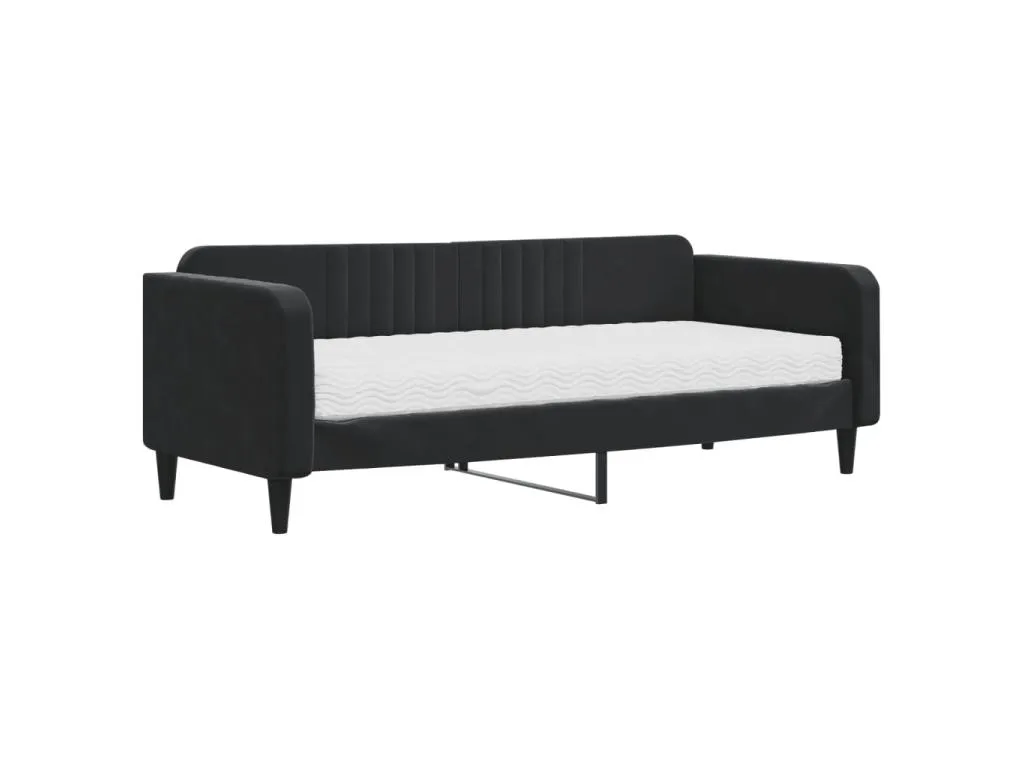 Sofá cama con colchón de terciopelo negro 90x200 cm