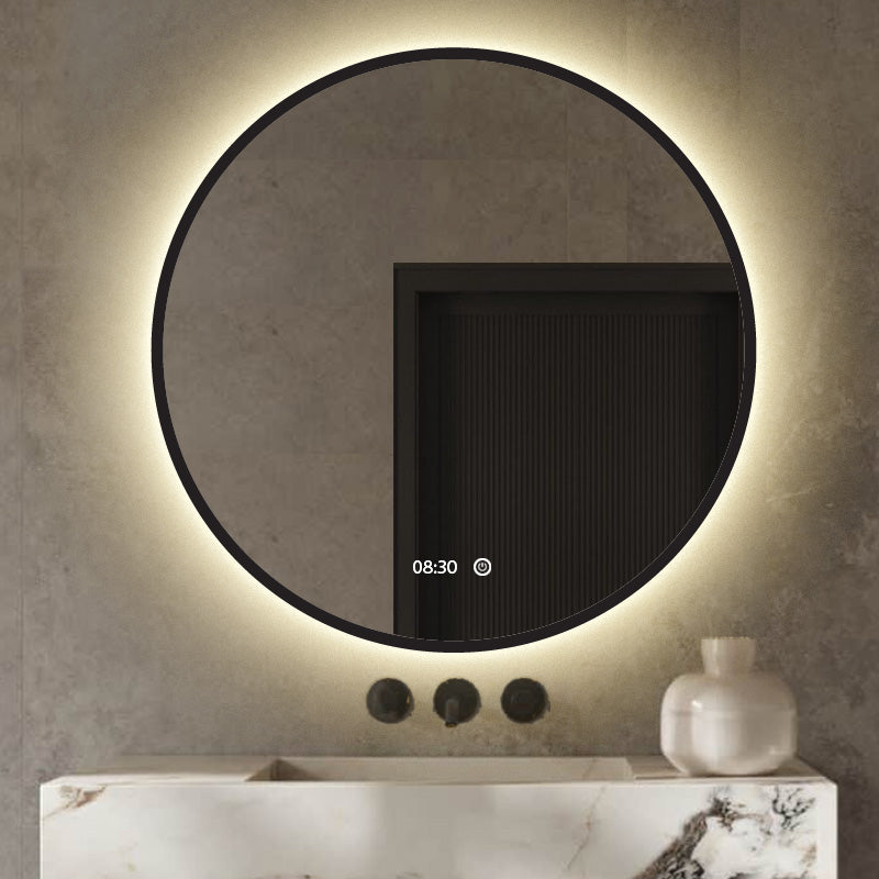 Vtw Living - Badkamerspiegel Rond 80 cm Zwart Spiegel met Verlichting