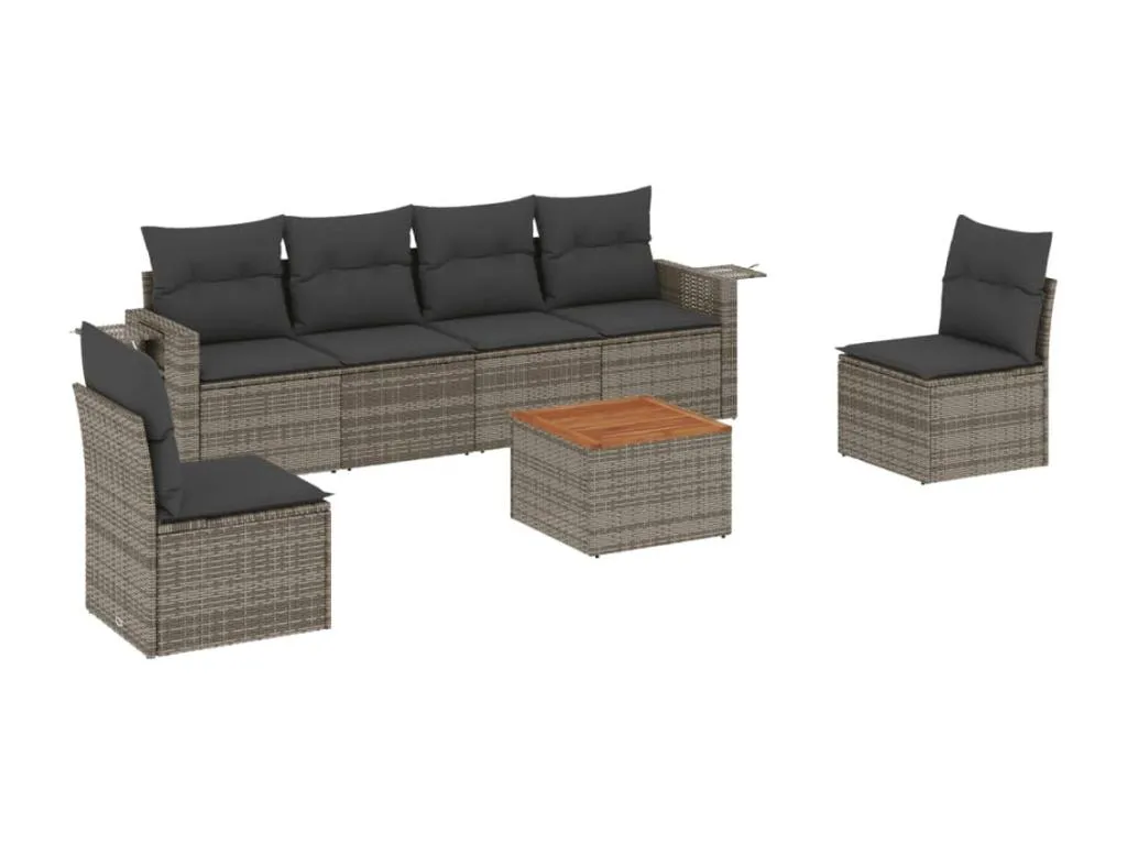 Confortable Set de Sofás de Jardín de 7 Piezas, ratán PE gris con cojines.  UI0157791