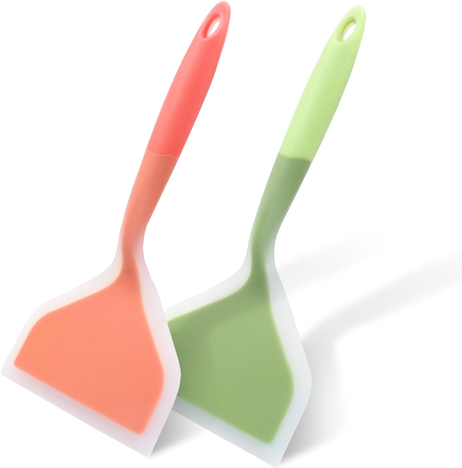 2Pcs Silica gel Wok Spatula,Wide Pancakes Spatula, Nonstick Heat-Resistant Pancake Shovel with Short Handle for Cooking, Baking and Stir-Fry (Black & Red,Style 1)