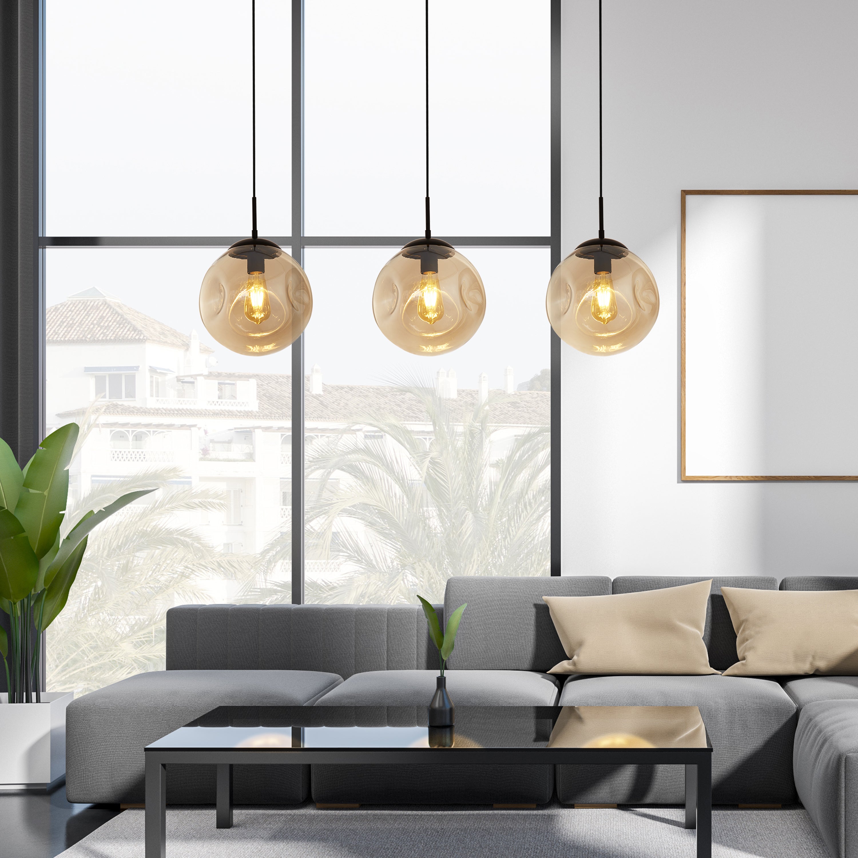 Searchlight Punch Hanglamp 3-lichts - Zwart / Champagne