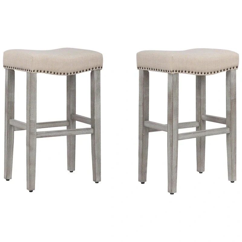 Set of 2 Jameson Gray Upholstered Polyester 29-Inch Bar Stools