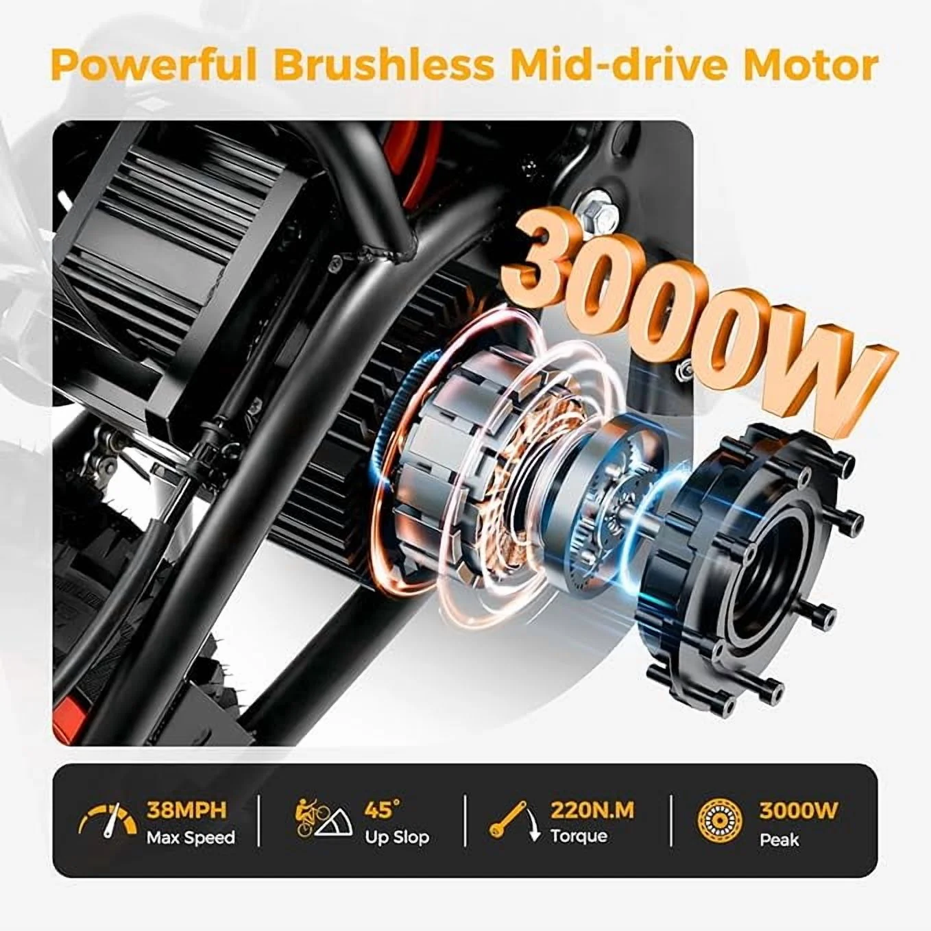 GT73 PRO 338 NM Electric Dirt Bike for Adults,3000W(Peak)Dual Motor 50Mph Max Speed,60V 50MPH 36.4AH Dual Battery Ebike,85 Miles Range, 25" Motorcycle Tires, All-Terrain for Mountain, Snow, UL2849 - Image 14