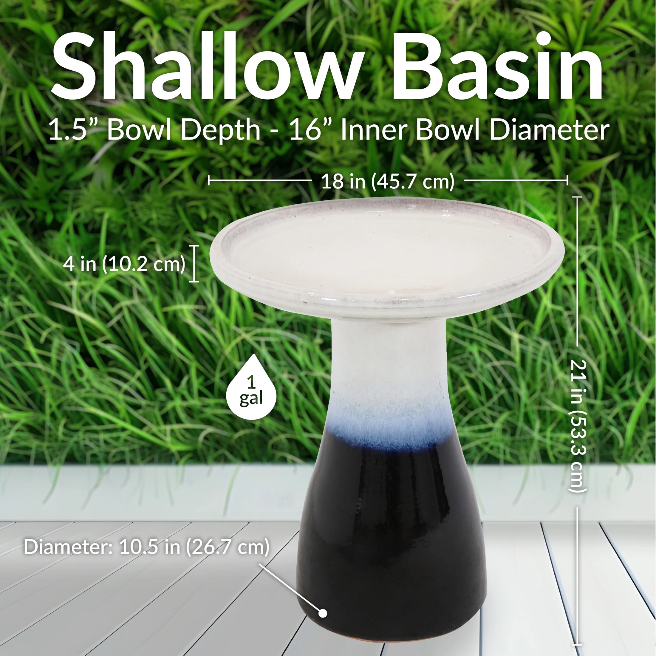 Sunnydaze Freestanding Ceramic Outdoor Bird Bath, Glazed, UV-Resistant Galaxy Blue Finish - Image 47