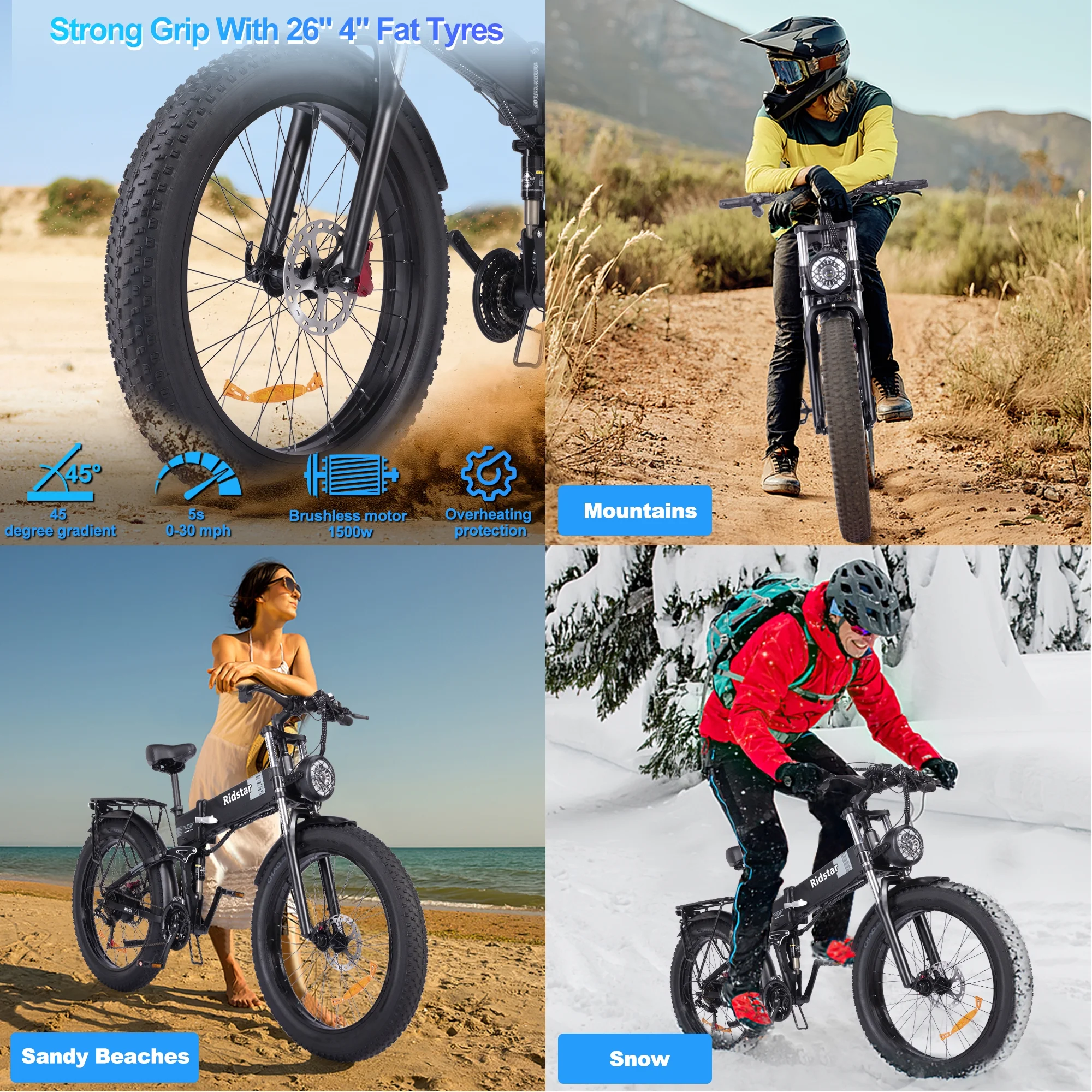 Dual Motor PEAK 3000W Electric Bike for Adults,31mph 48V 23Ah Electric Bicycle,26" Fat Tire Mountain Bike UL2849 - Image 21