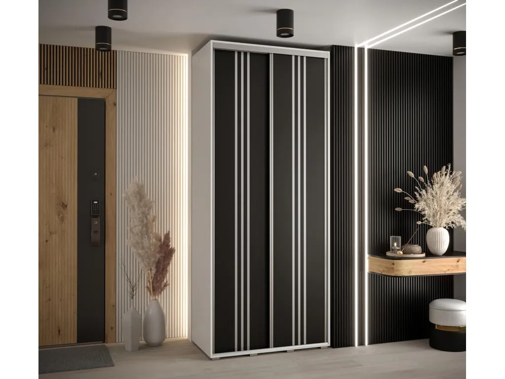 Armario Davos 6 corredero 235,2x120x60 cm 2 puertas blanco y negro con detalles plata kwf3168724