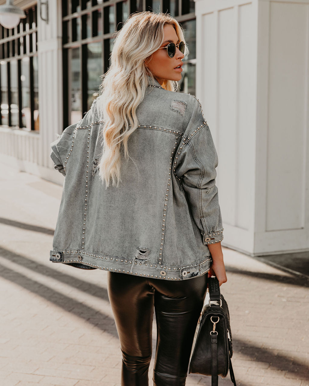 Kind Of A Big Deal Pocketed Studded Denim Jacket - Light Wash - Se7enfashion