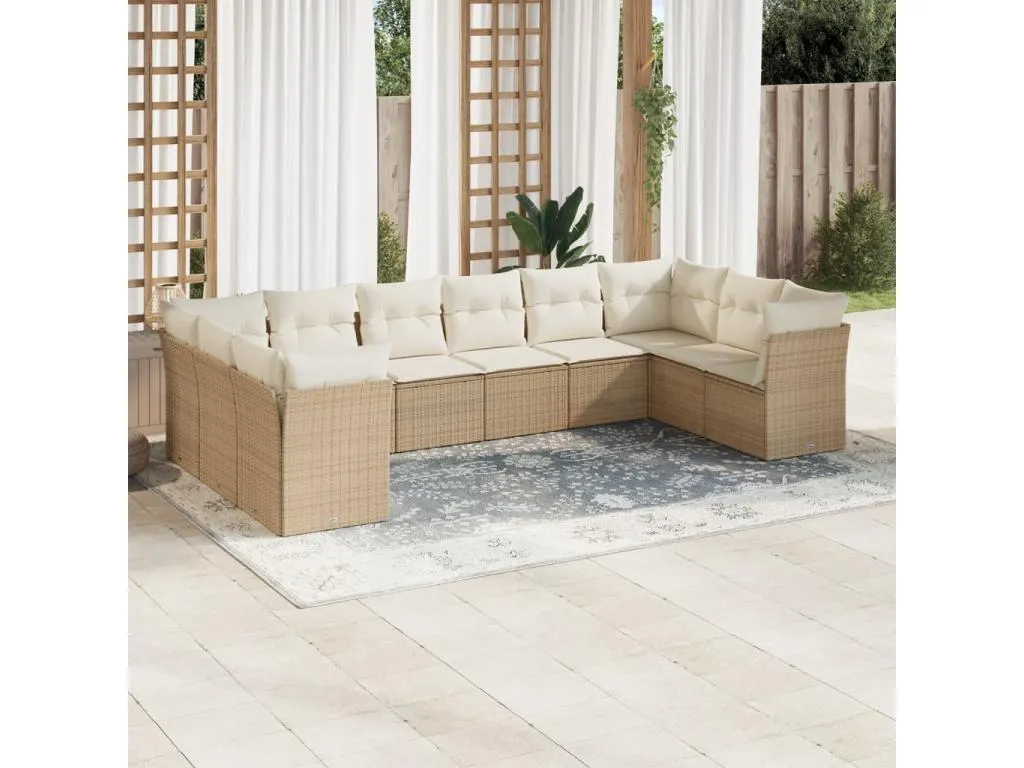 Juego de sofás jardín con cojines beige 10 pzas ratán sintético QKVL80623